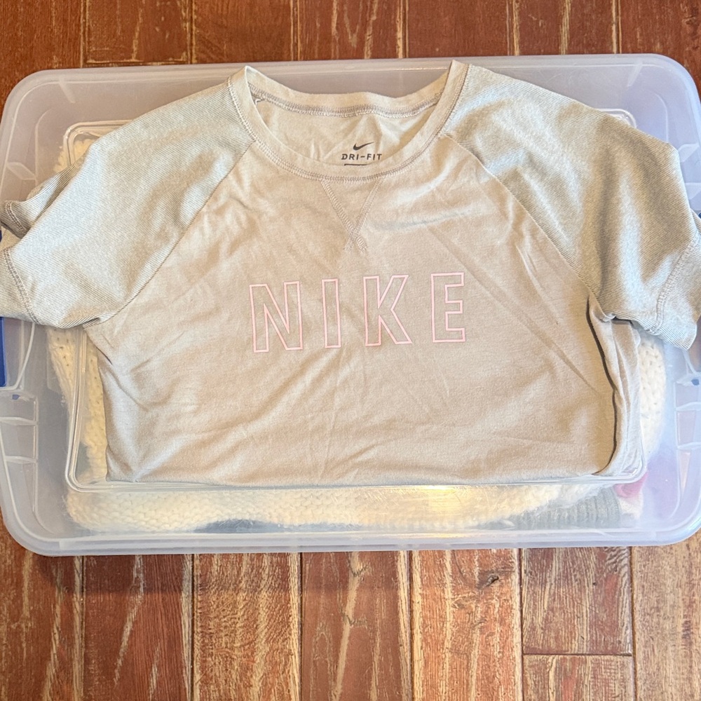 Nike Kids Light Gray Sweatshirt with Pink Logo